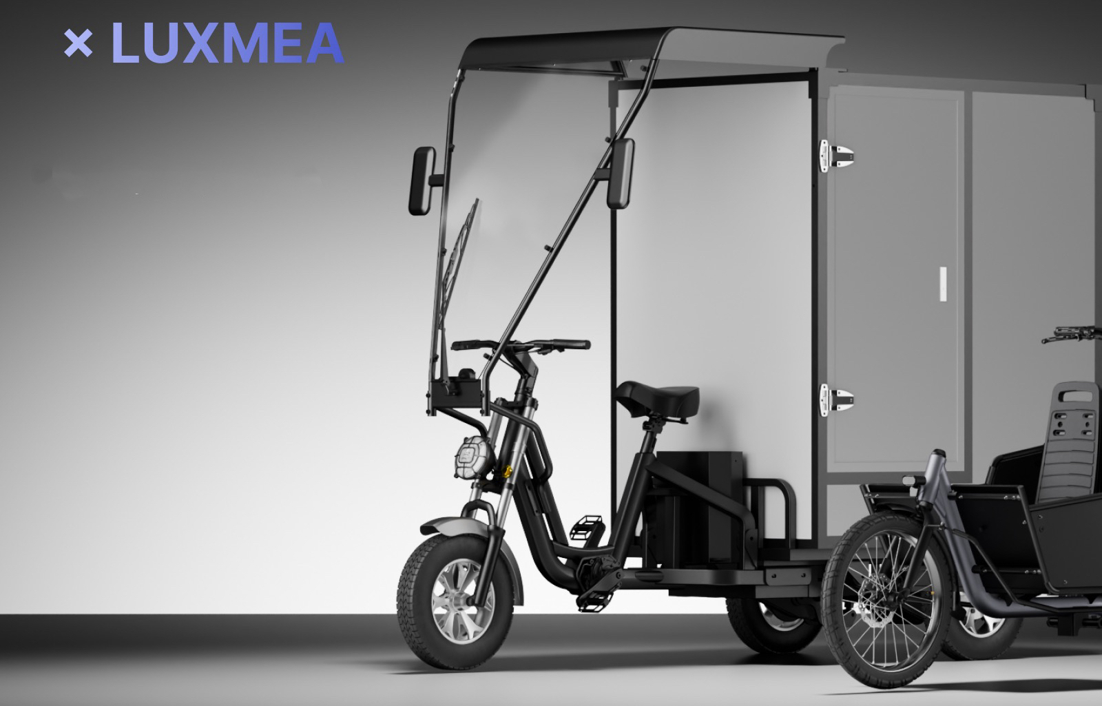 Luxmea heavy-duty electric cargo tricycles with modular cargo boxes, designed for urban delivery and last-mile logistics