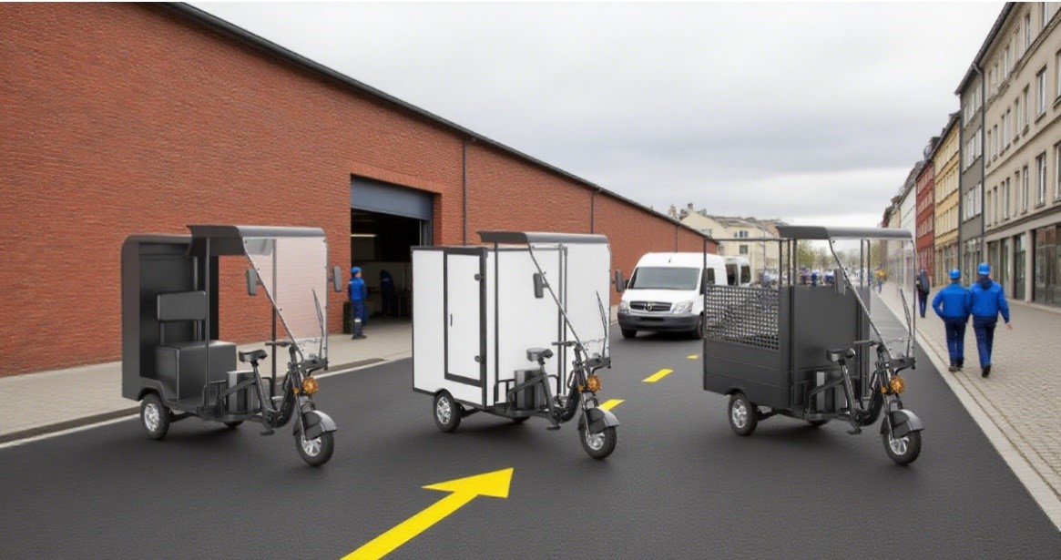 Luxmea Heavy Duty Electric Cargo-Dreiräder mit modularen Frachtkästen, die für die städtische Lieferung und die Logistik in der letzten Meile ausgelegt sind